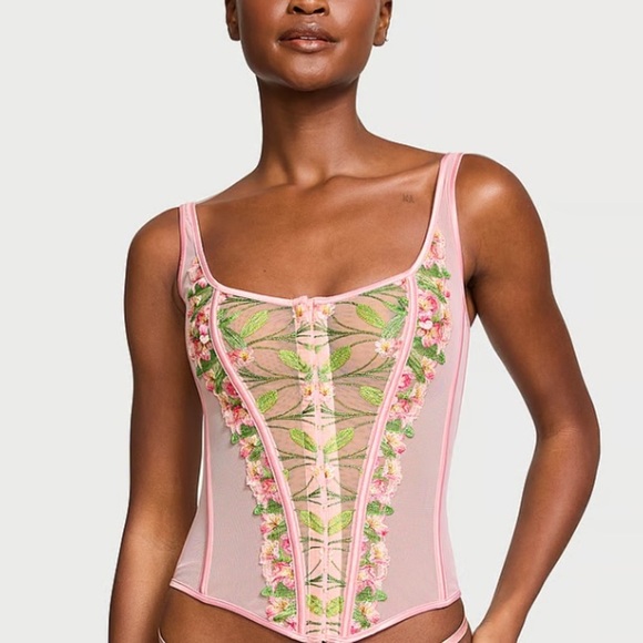New! Victorias Secret Classic Lily Embroidery Corset top pink 20025 - Picture 3 of 13
